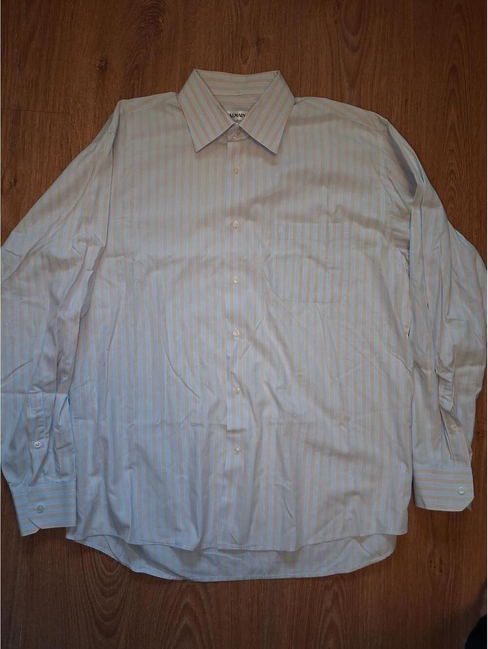Balmain Button Up Shirt Mens XL 43-44 Beige Striped Cotton